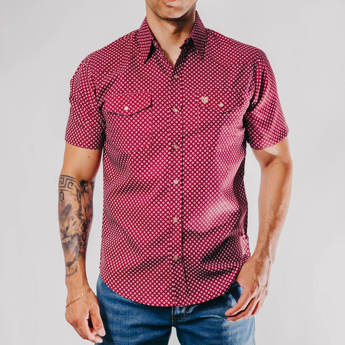 Camisa American West Manga Corta Estampada Vino 033