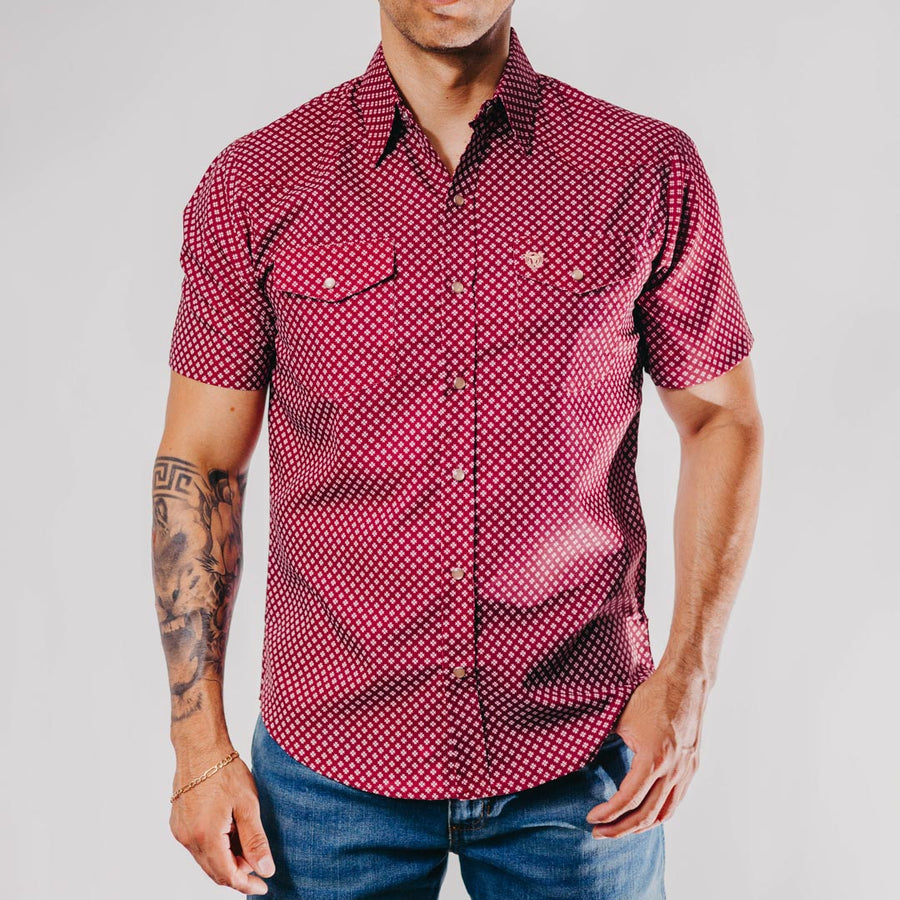 Camisa American West Manga Corta Estampada Vino 033