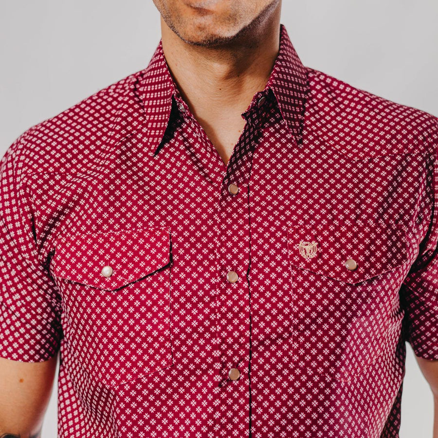 Camisa American West Manga Corta Estampada Vino 033