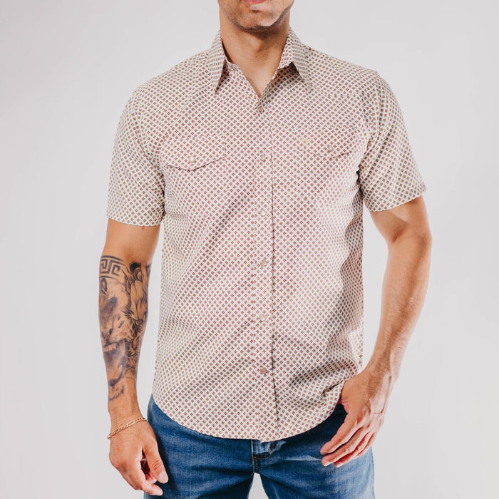 Camisa American West Manga Corta Estampada Beige 032