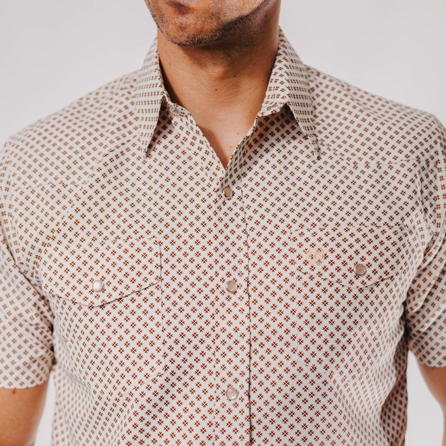 Camisa American West Manga Corta Estampada Beige 032