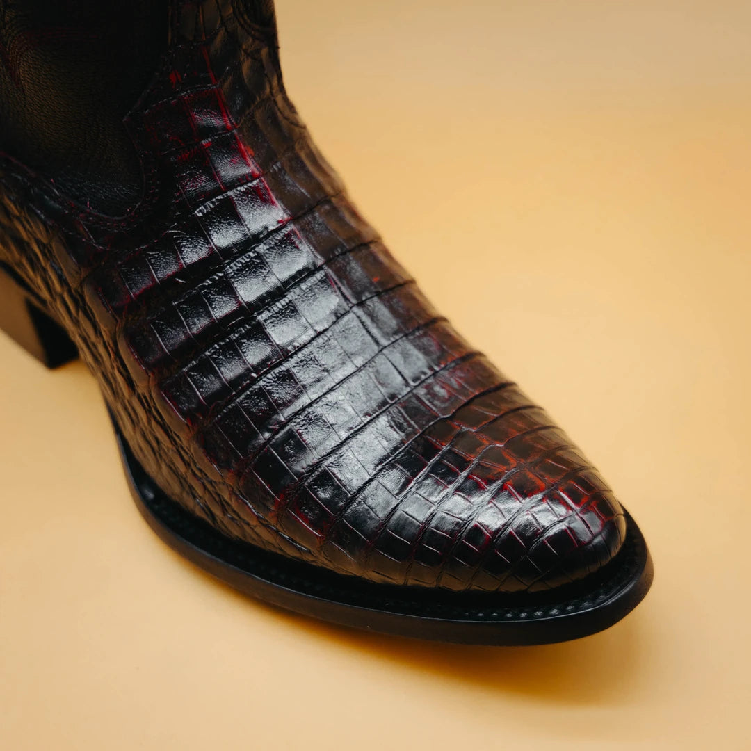 Bota Tony Lama Caiman Belly Black Cherry 007