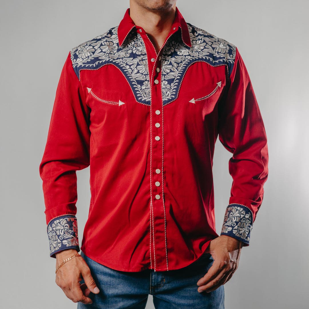 Camisa Scully Bord Roja Flor 004