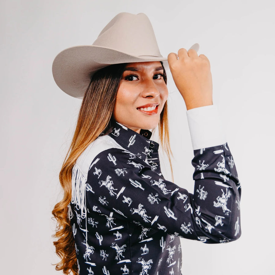Blusa American West Estampada Flecos Negro/Blanco 013