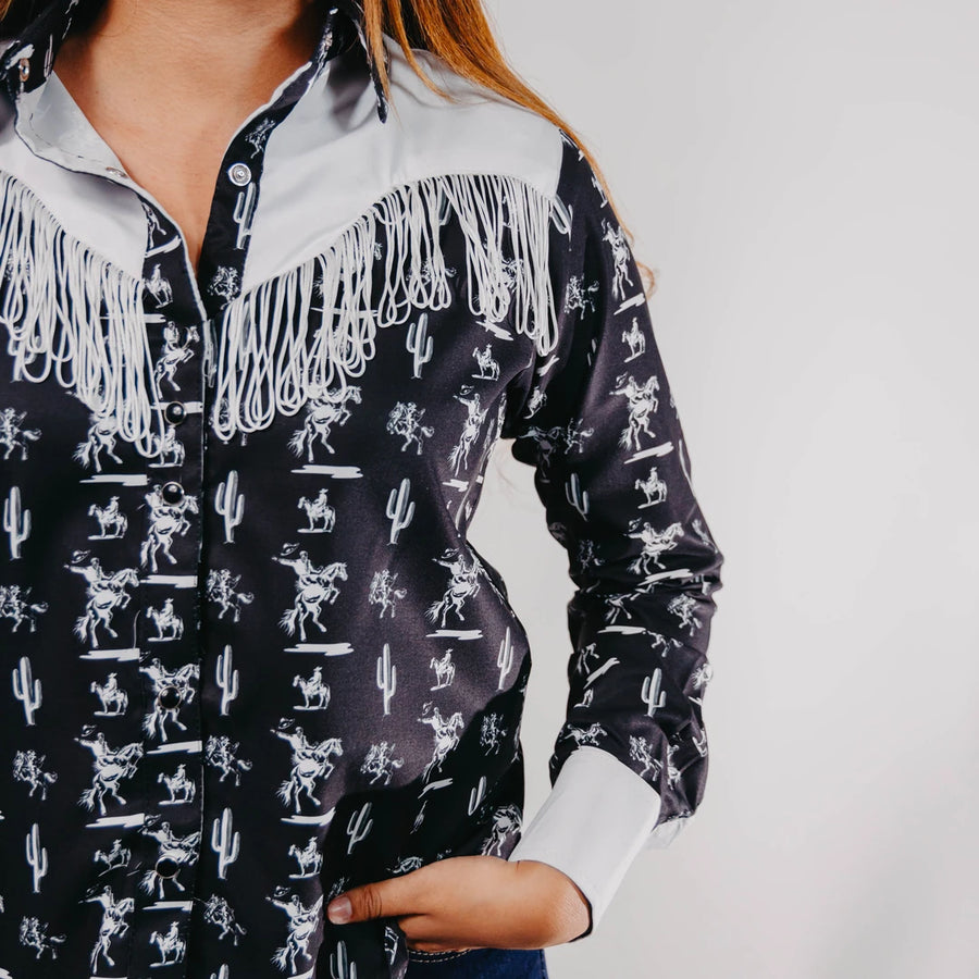 Blusa American West Estampada Flecos Negro/Blanco 013