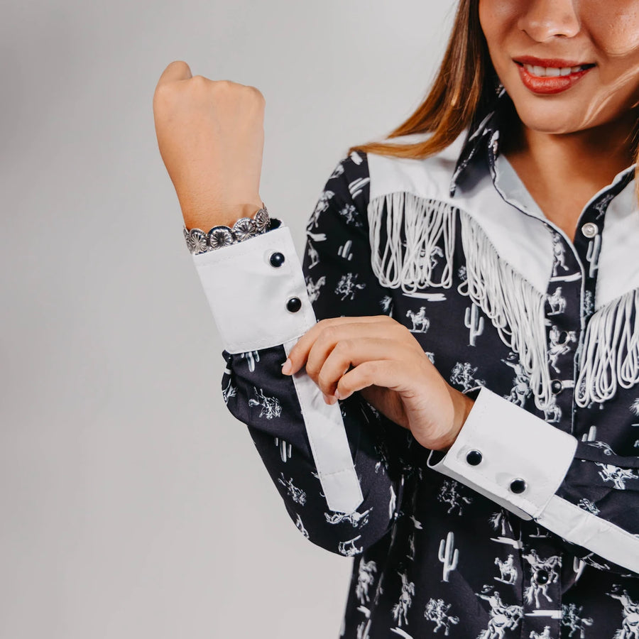 Blusa American West Estampada Flecos Negro/Blanco 013