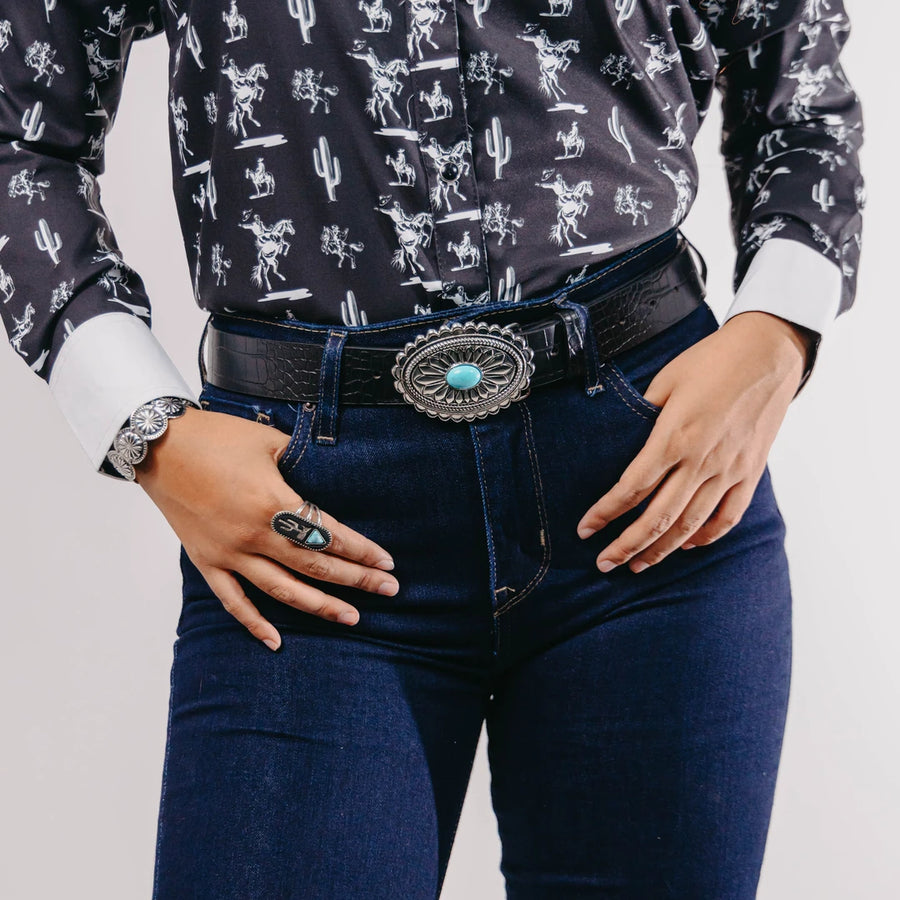 Blusa American West Estampada Flecos Negro/Blanco 013