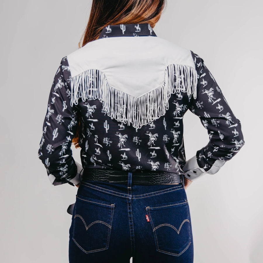 Blusa American West Estampada Flecos Negro/Blanco 013
