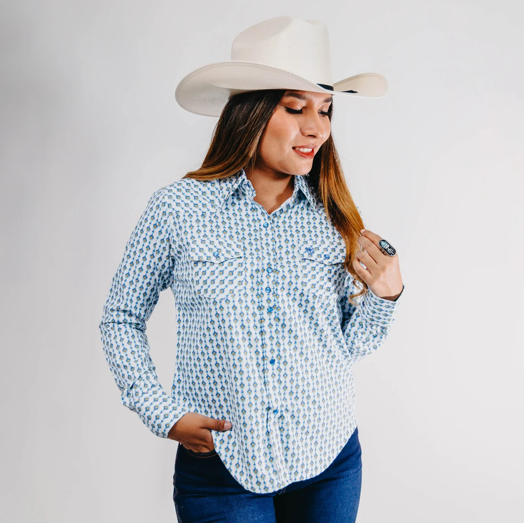 Blusa American West Checotah Blanco/Azul 017