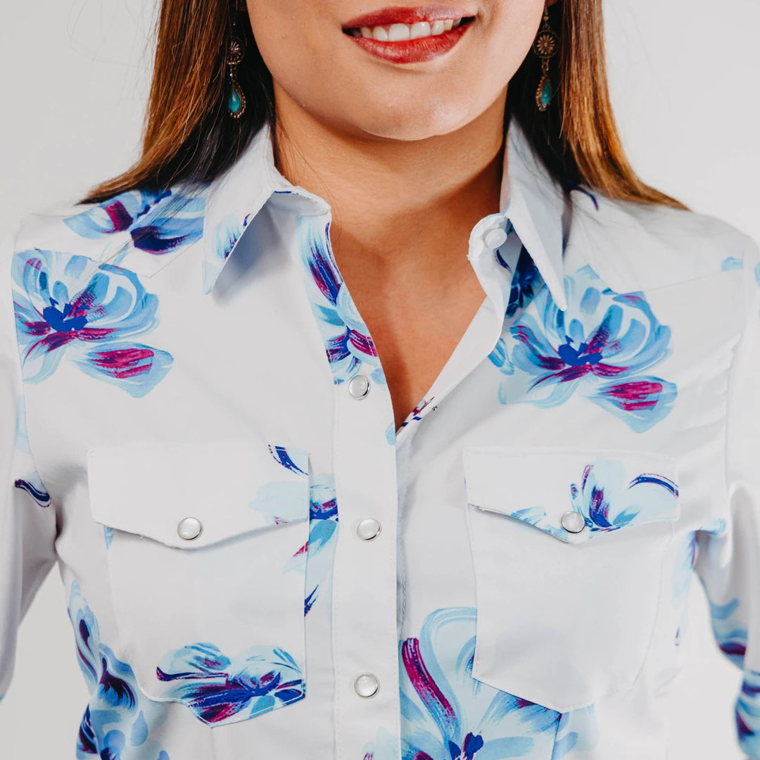 Blusa Montero Western Est Flor Celeste 042