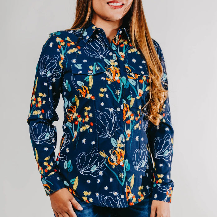 Blusa Montero Western Estampada Azul Flores 048