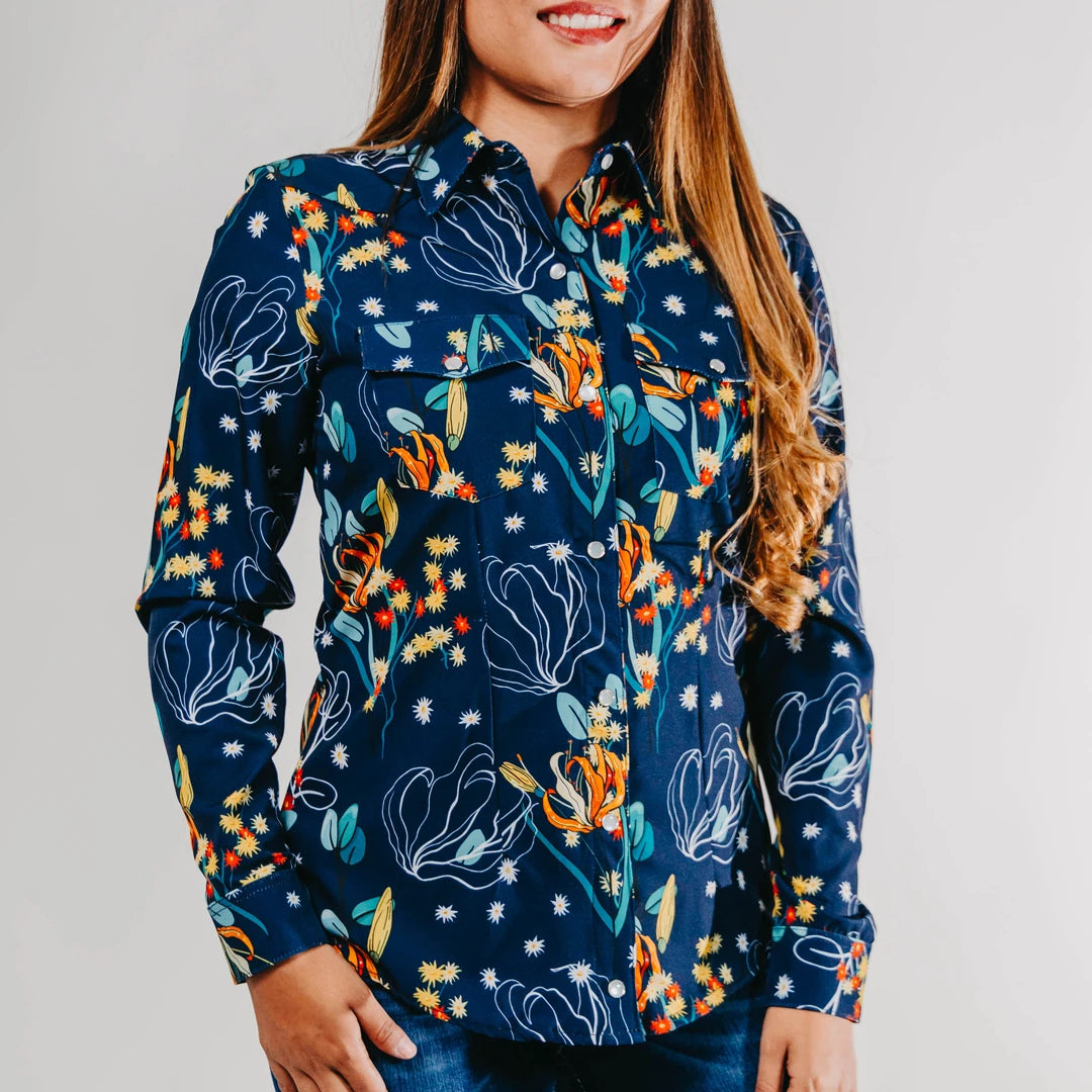 Blusa Montero Western Est Azul Flores 048