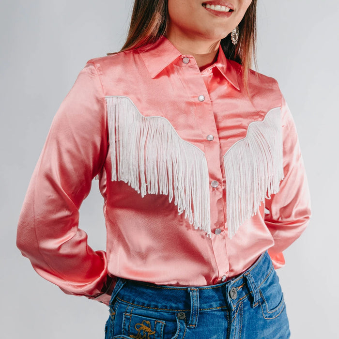 Blusa Scully Estampada Satín Flecos Coral 008