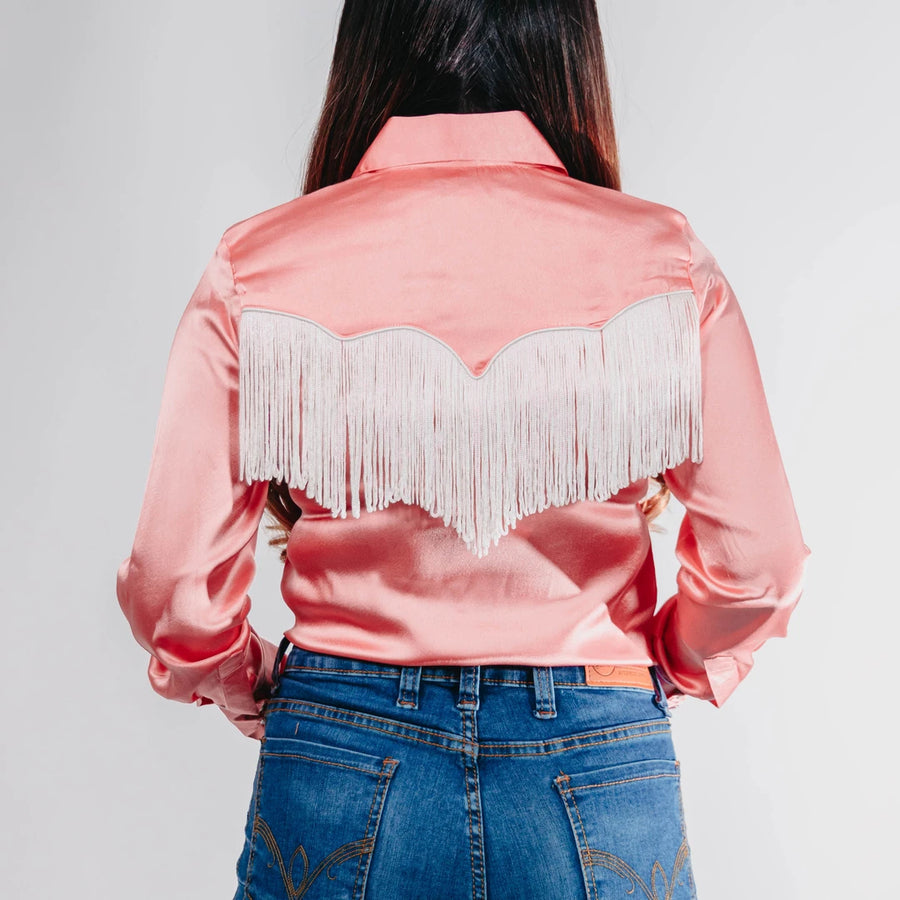 Blusa Scully Estampada Satín Flecos Coral 008
