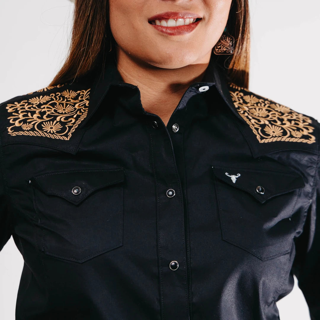 Blusa Cactus Bordada Negro/Oro 020