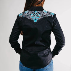 Blusa Cactus Bordada Negro/Turquesa 021