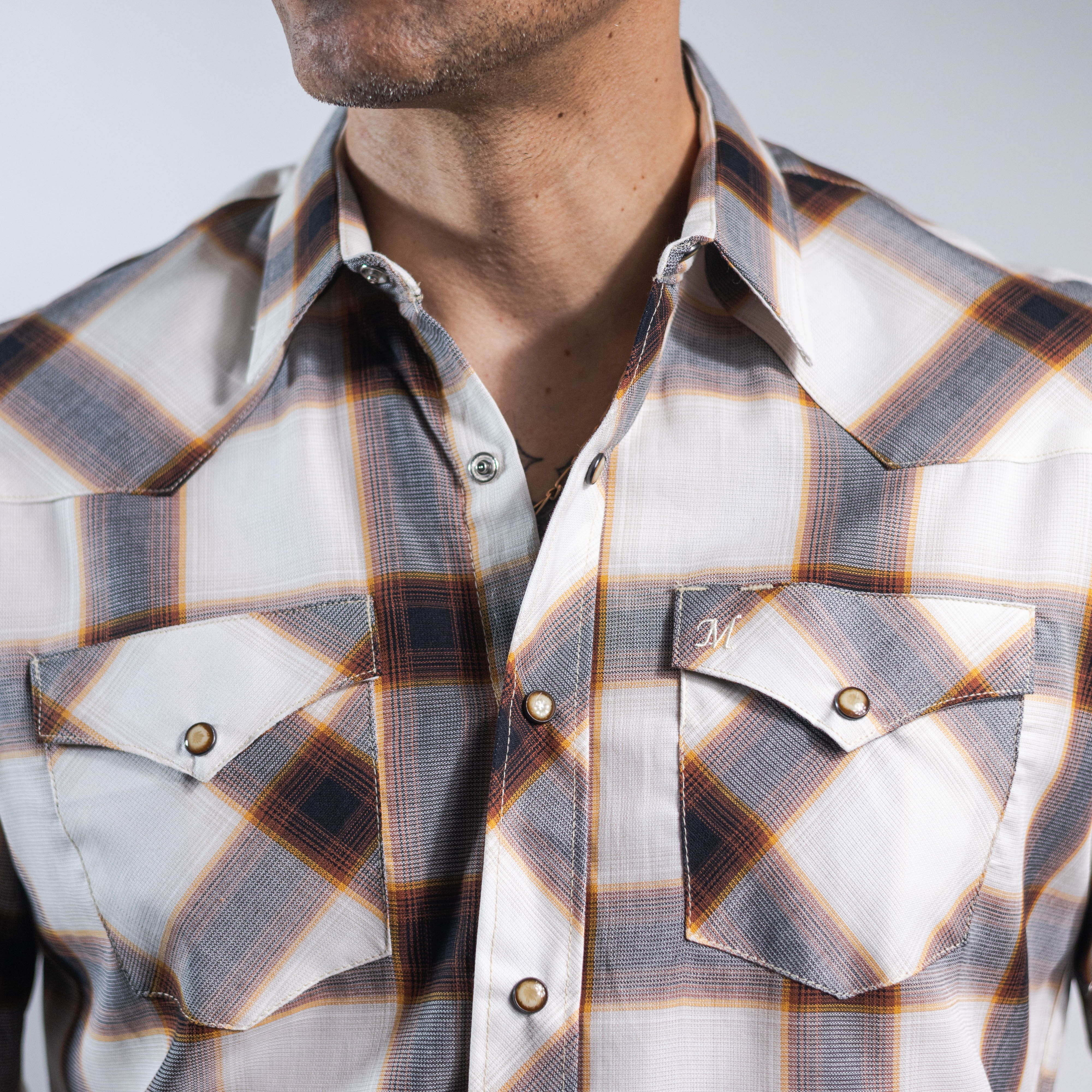 Camisa 1800 West Cuadros Blanco/Cafe 038