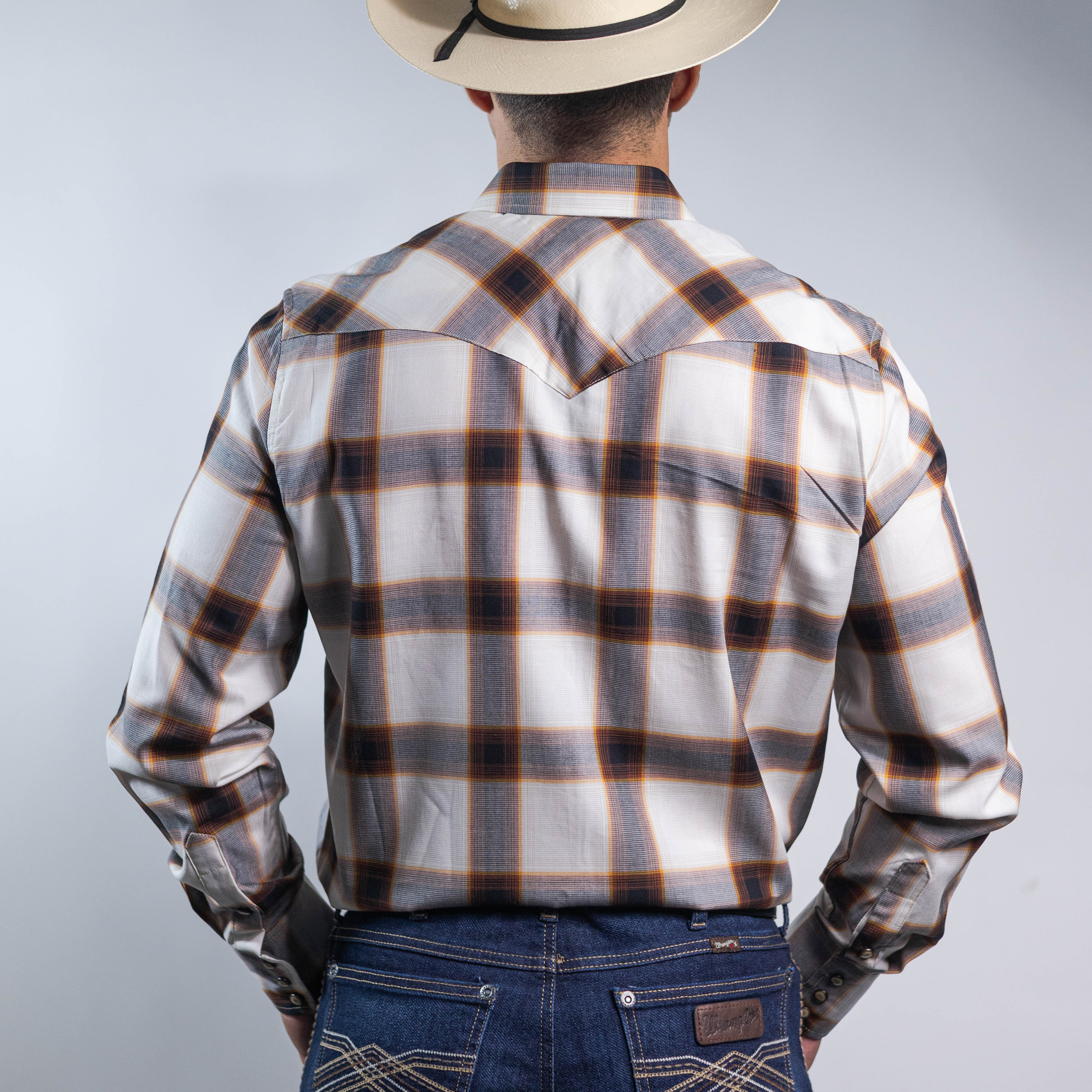 Camisa 1800 West Cuadros Blanco/Cafe 038