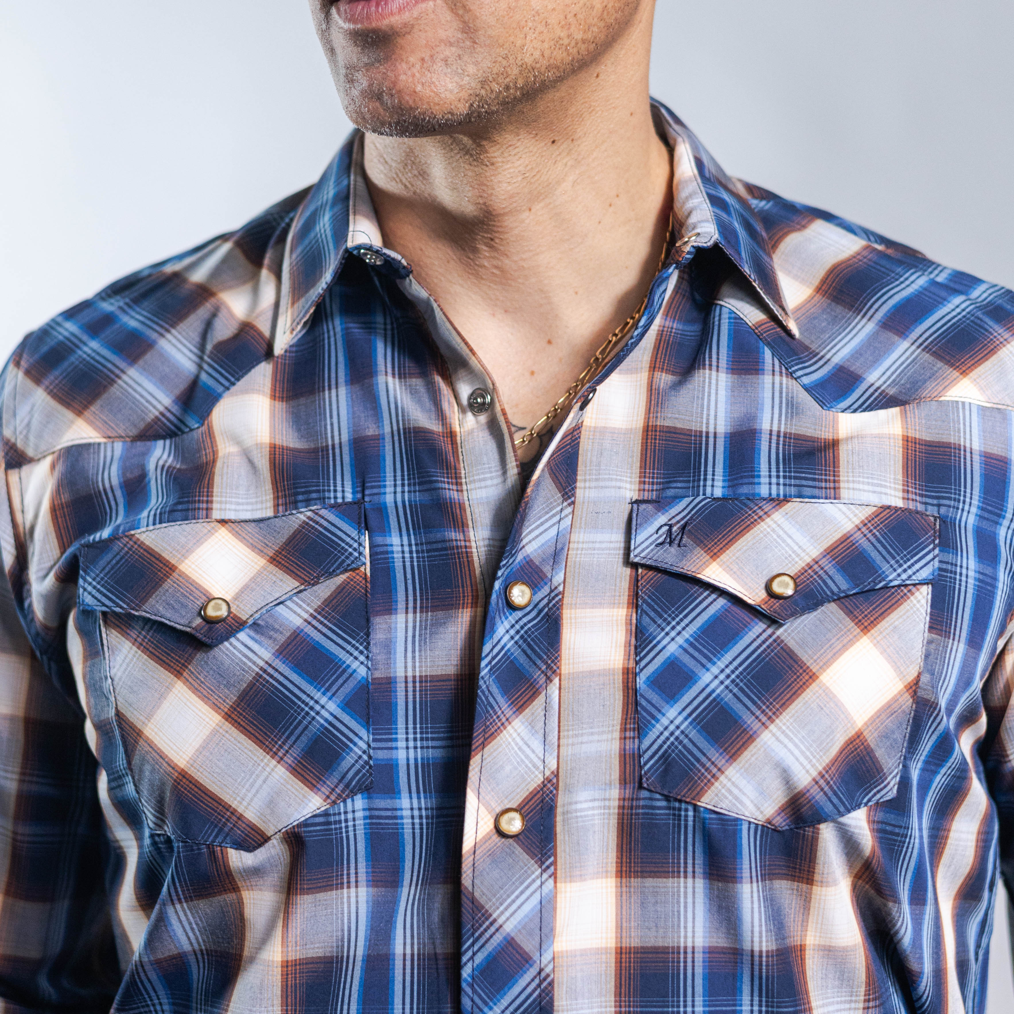 Camisa 1800 West Cuadros Azul/Café/Beig 039