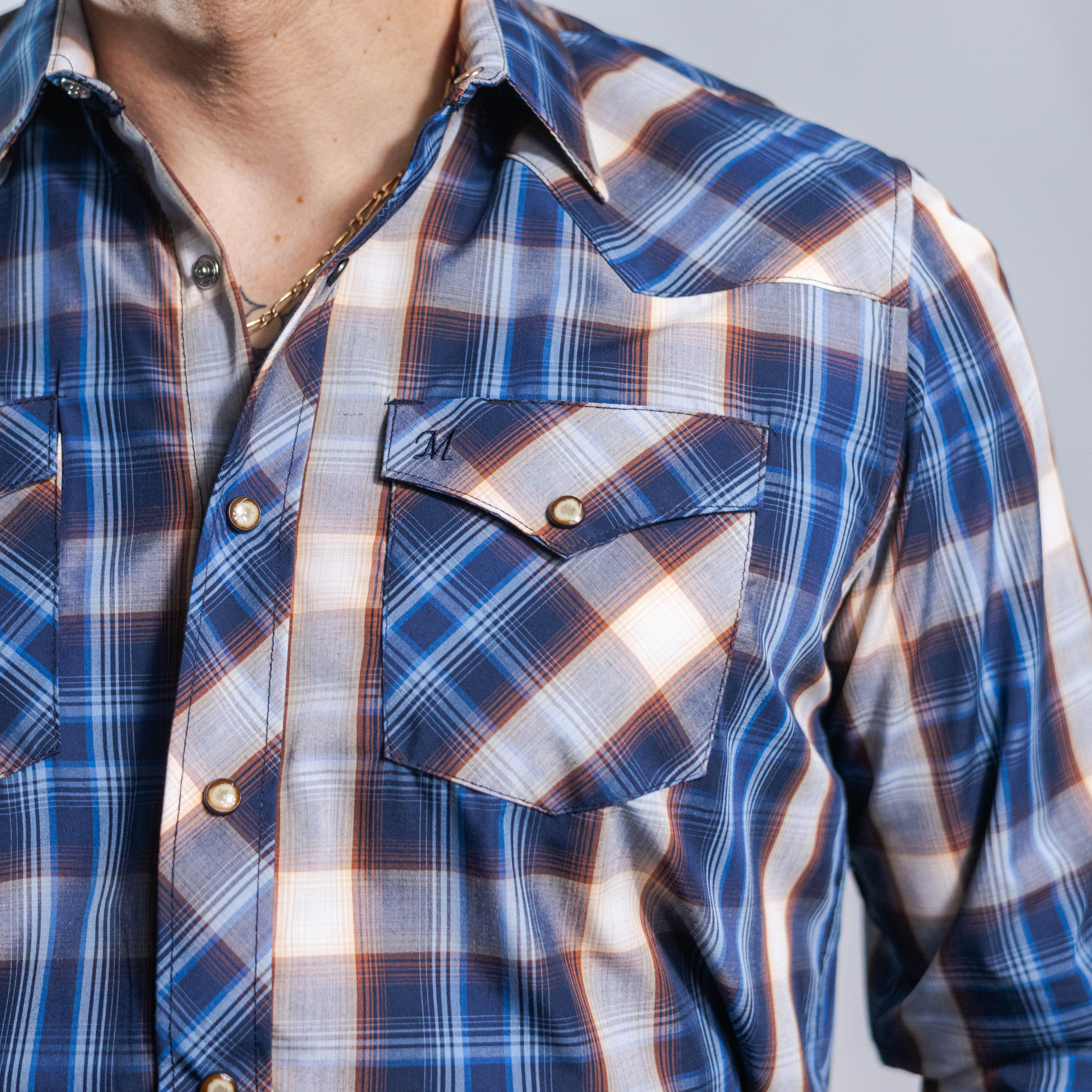 Camisa 1800 West Cuadros Azul/Café/Beig 039