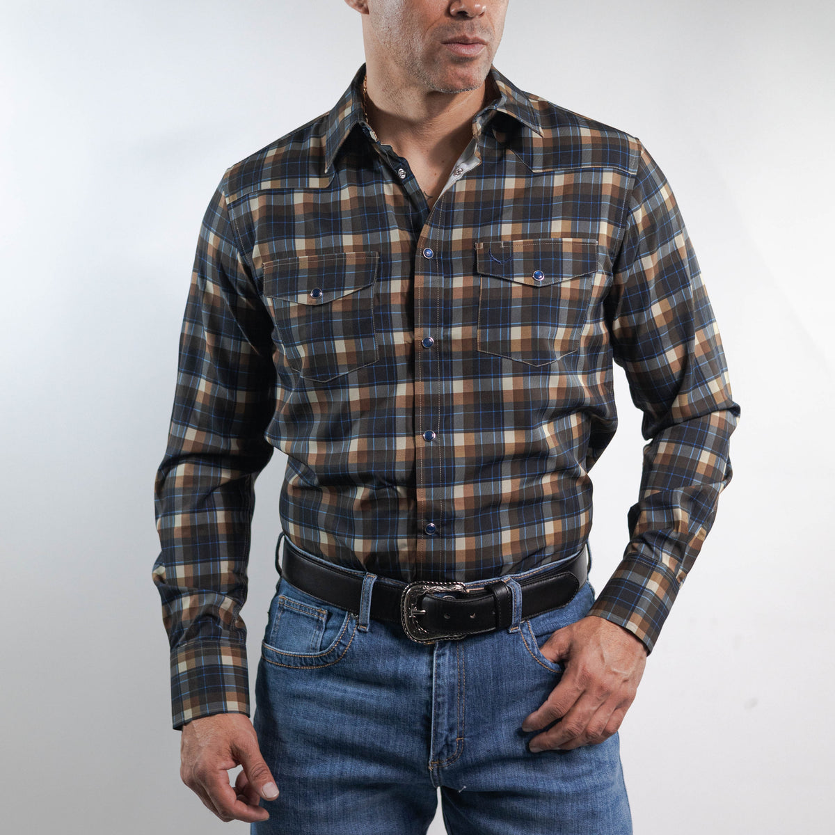 Camisa McAllen Cuadros Azul/Cafe 080