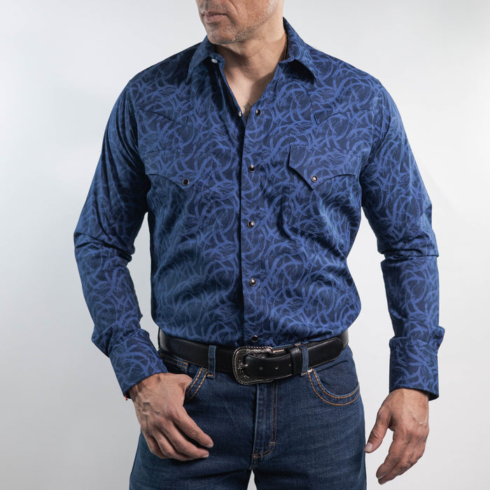 Camisa Longhorn Estampada Azul/Azul 001