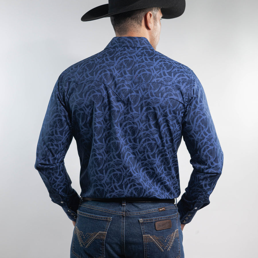 Camisa Longhorn Estampada Azul/Azul 001