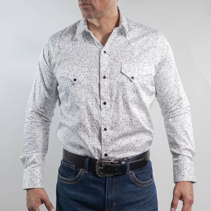 Camisa Longhorn Estampada Blanco/Azul Rama 003