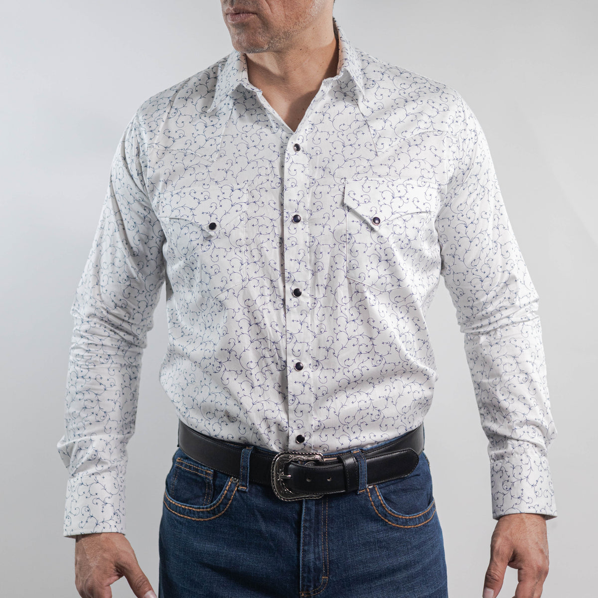 Camisa Longhorn Est Blanco/Azul Rama 003