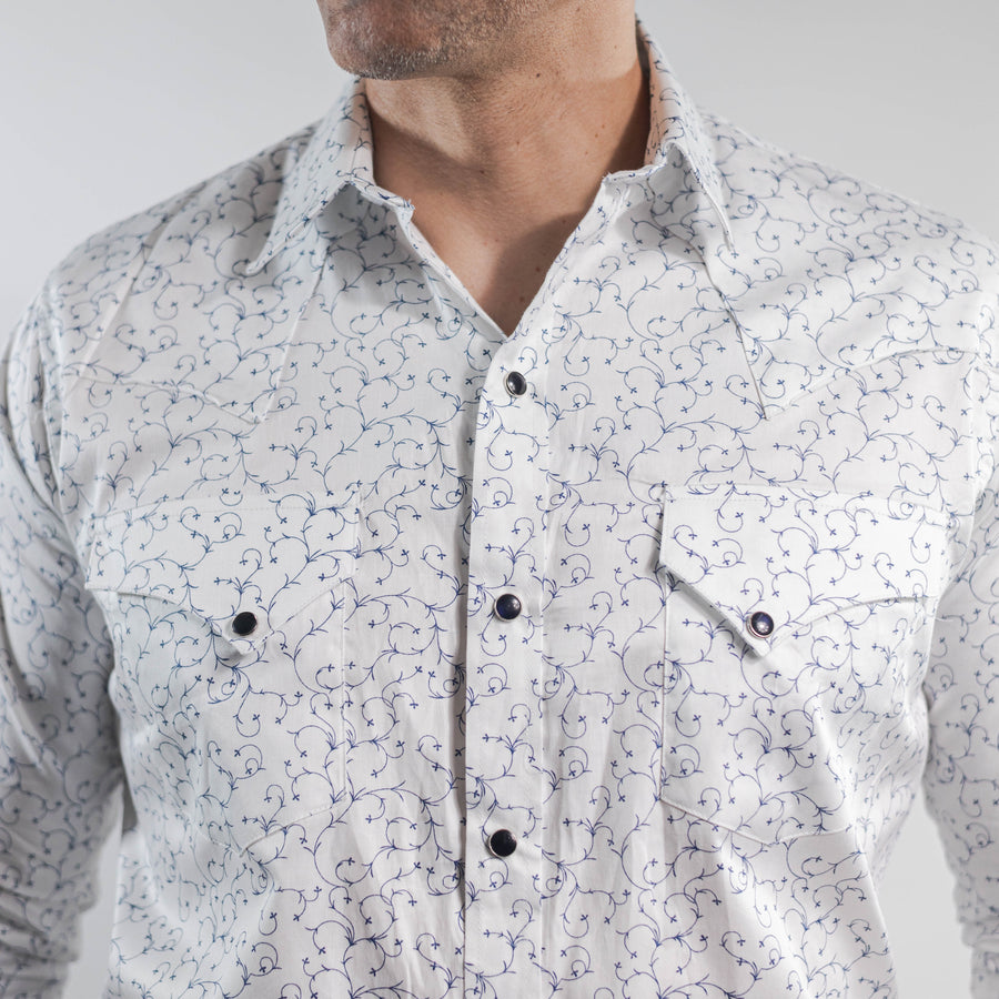 Camisa Longhorn Estampada Blanco/Azul Rama 003