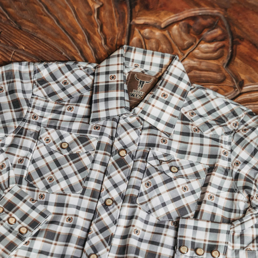 Camisa Rodeo West Kid Cuadros Blanco/Negro 011