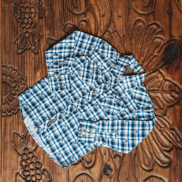 Camisa Rodeo West Kid Cuadros Blanco/Azul 012