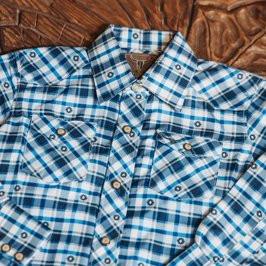 Camisa Rodeo West Kid Cuadros Blanco/Azul 012