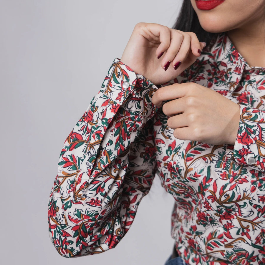 Blusa Wrangler Estampada Flor Verde/Rojo 071