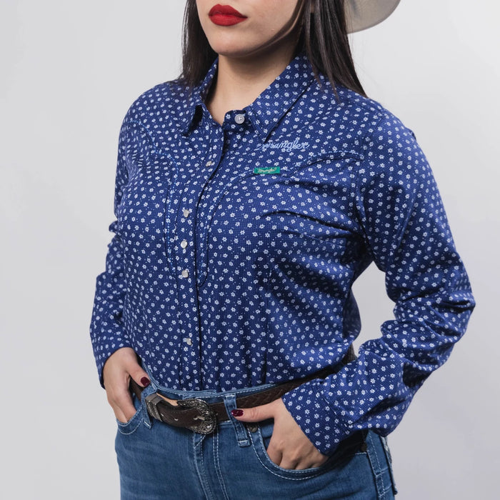 Blusa Wrangler Estampada Azul Flor Blanco 072