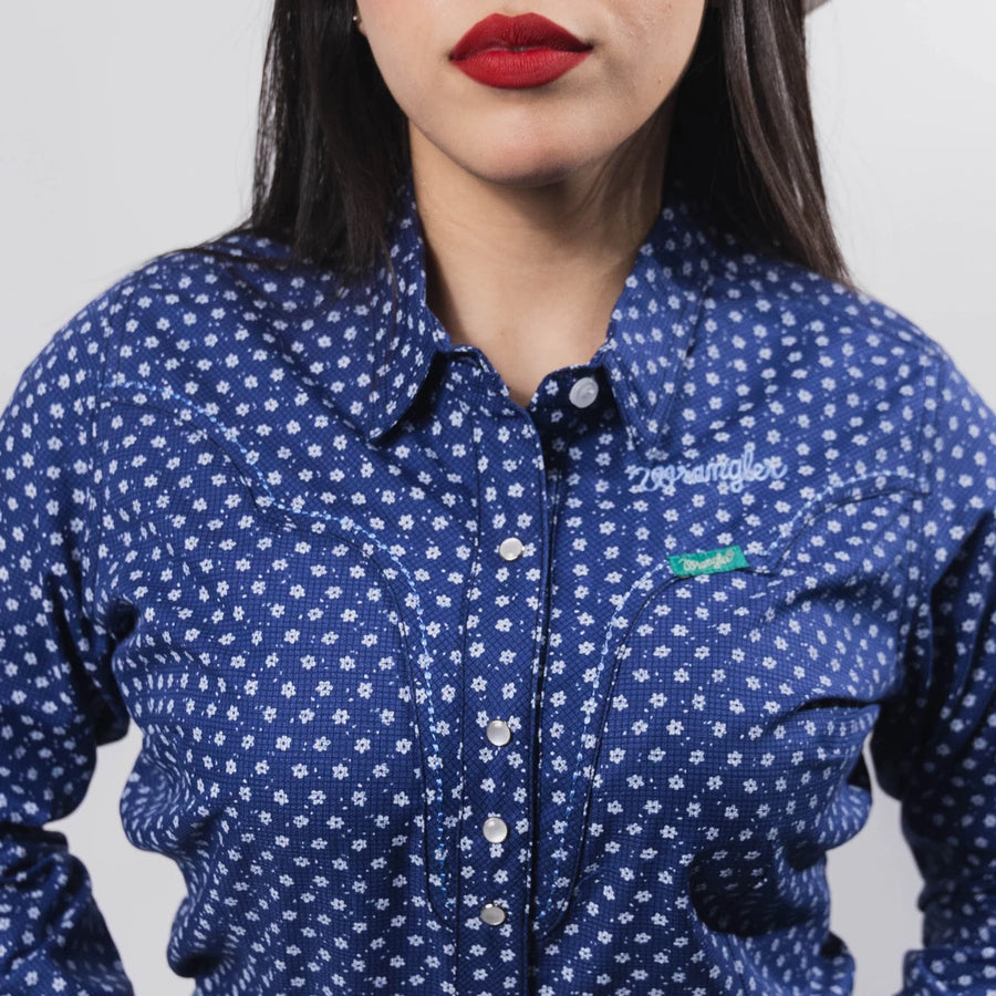 Blusa Wrangler Estampada Azul Flor Blanco 072