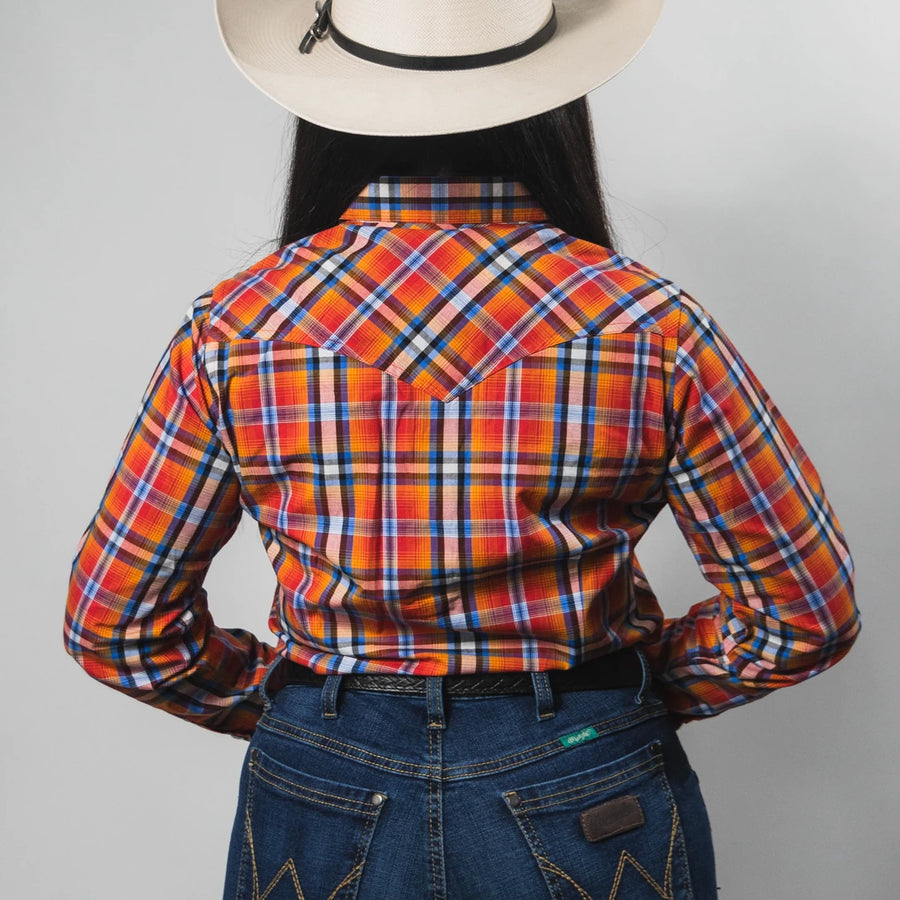 Blusa McAllen Manga Corta Cuadros Naranja/Azul 005