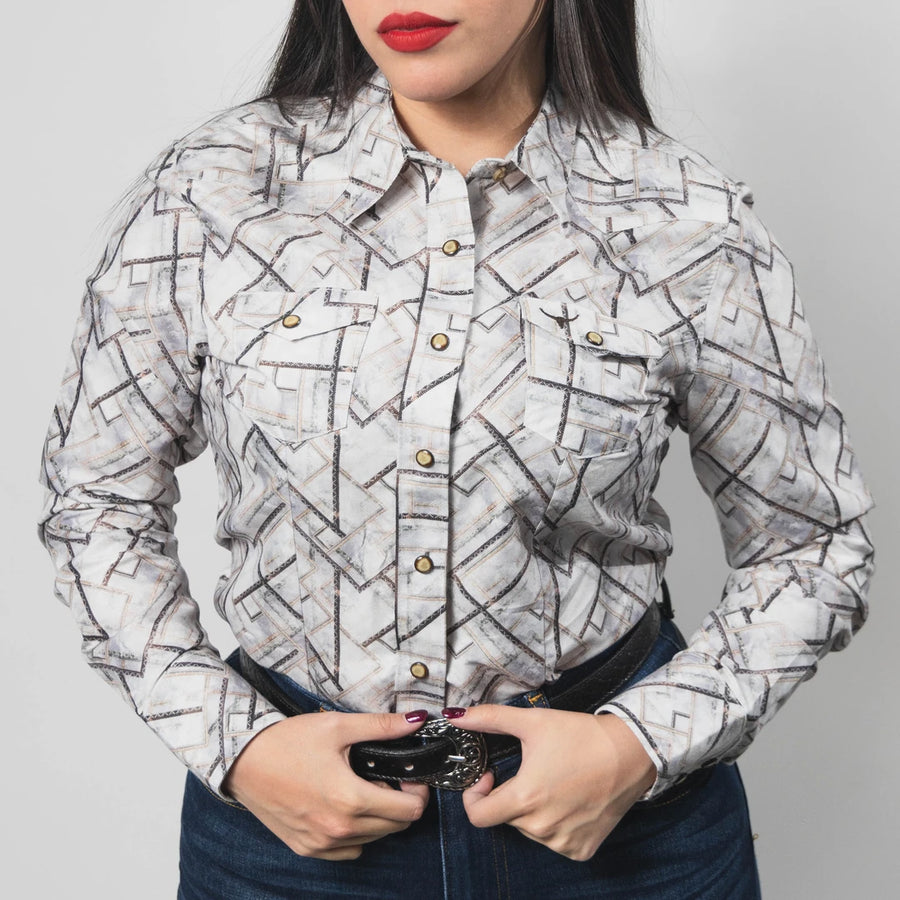 Blusa Rodeo West Estampada Blanco/Gris 012