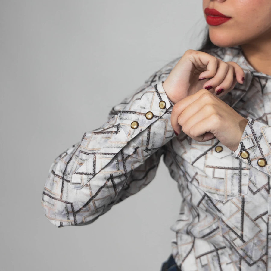 Blusa Rodeo West Estampada Blanco/Gris 012