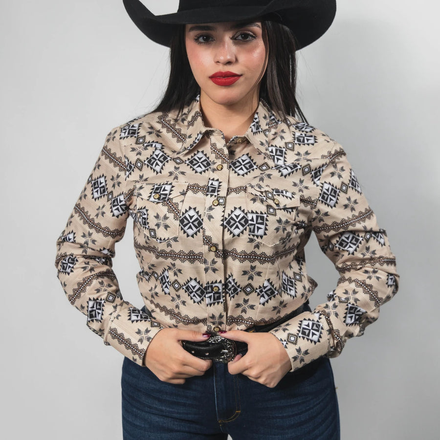 Blusa Rodeo West Estampada Navajo Beige 019