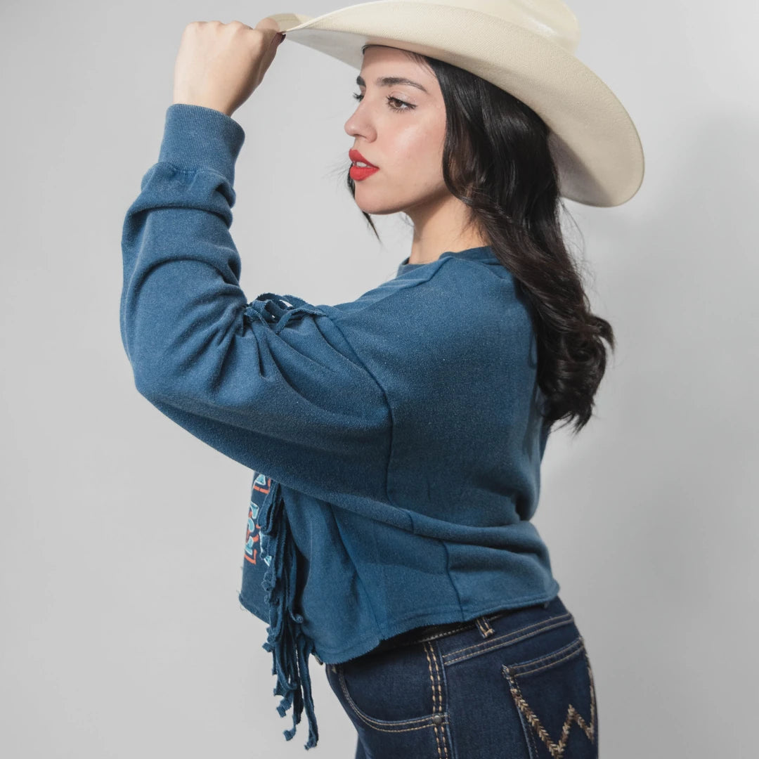Sudadera Rock&Roll Rodeo Flecos Azul 002