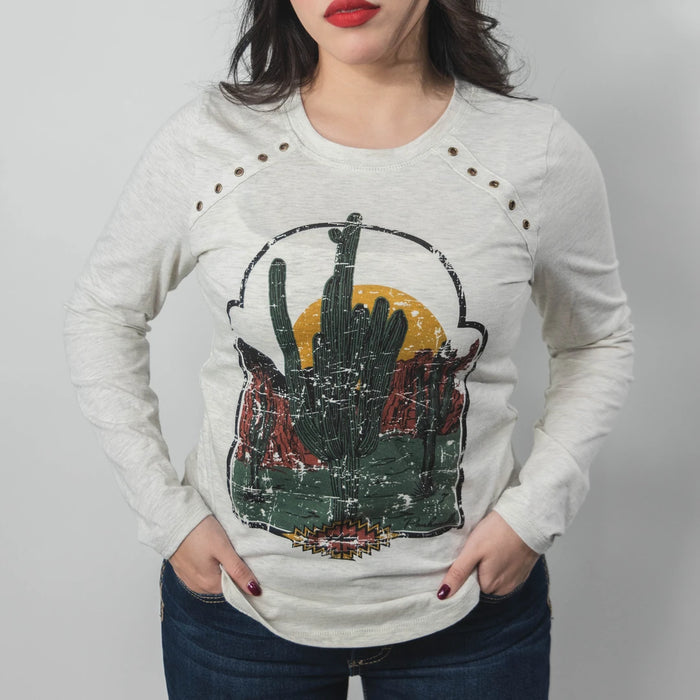 Playera Rock&Roll Manga Larga Ojales Cactus Beige 010