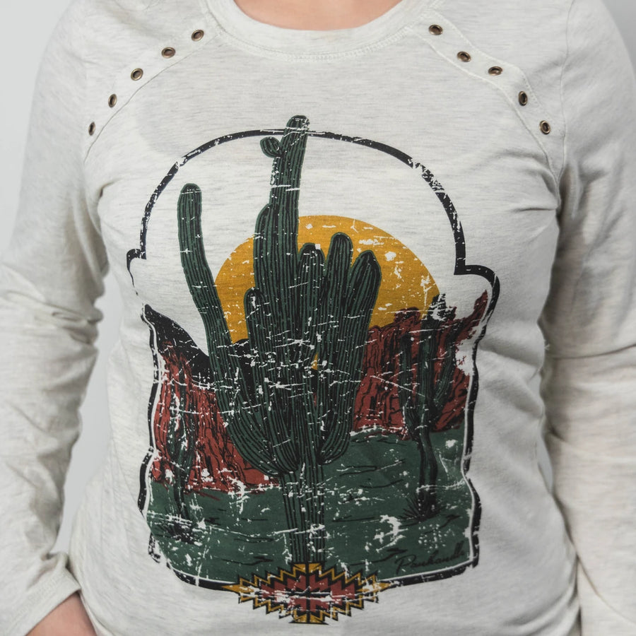 Playera Rock&Roll Manga Larga Ojales Cactus Beige 010