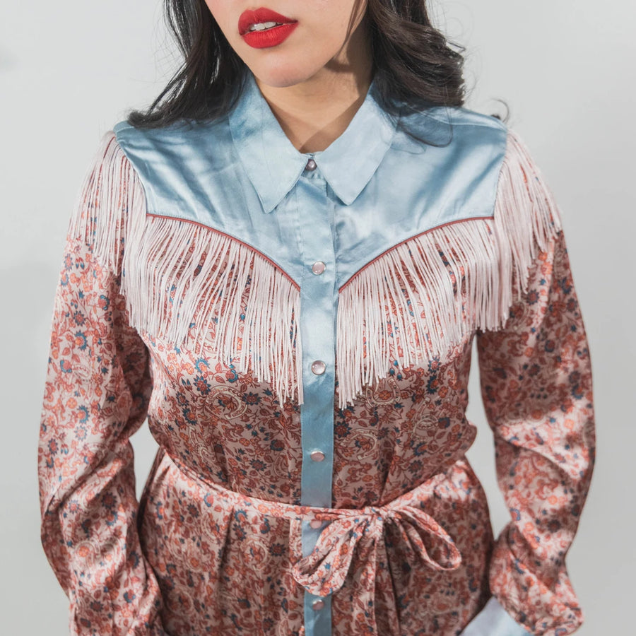 Vestido Rock&Roll Satin Estampada Rosa Flores 007