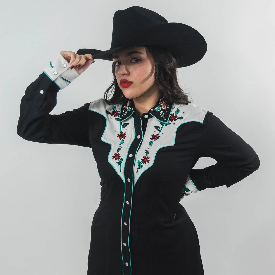 Vestido Rock&Roll LSYoked Borado Negro 011