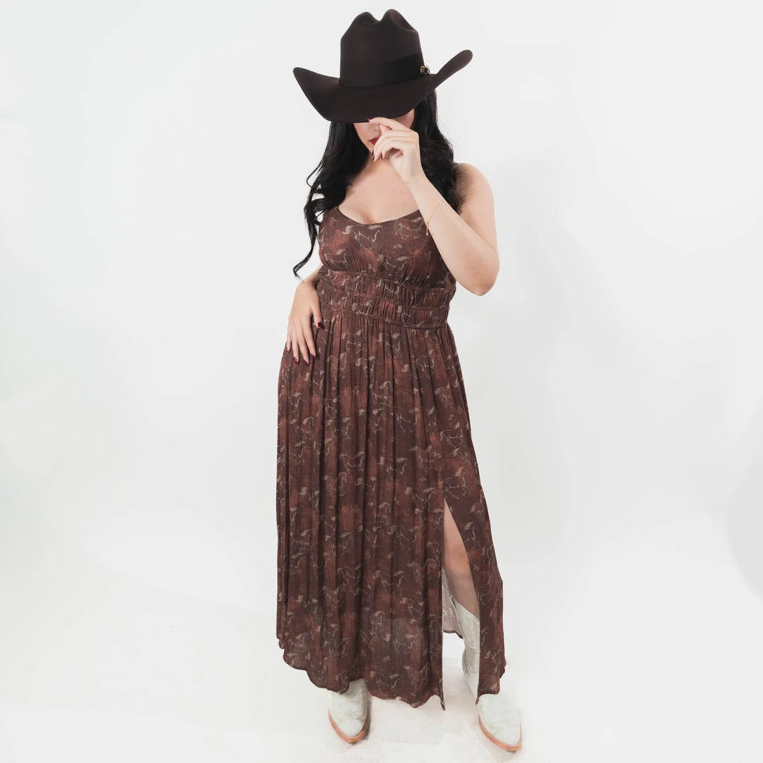 Vestido Rock&Roll Lrg Est Caballos Café 020