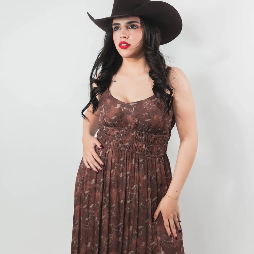 Vestido Rock&Roll Lrg Est Caballos Café 020