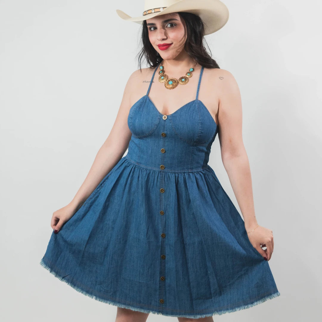 Vestido Rock&Roll Liso Mezclilla Tirantes 021