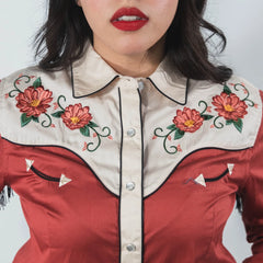 Blusa Panhandle Bordada Flecos Roja/Beige 012