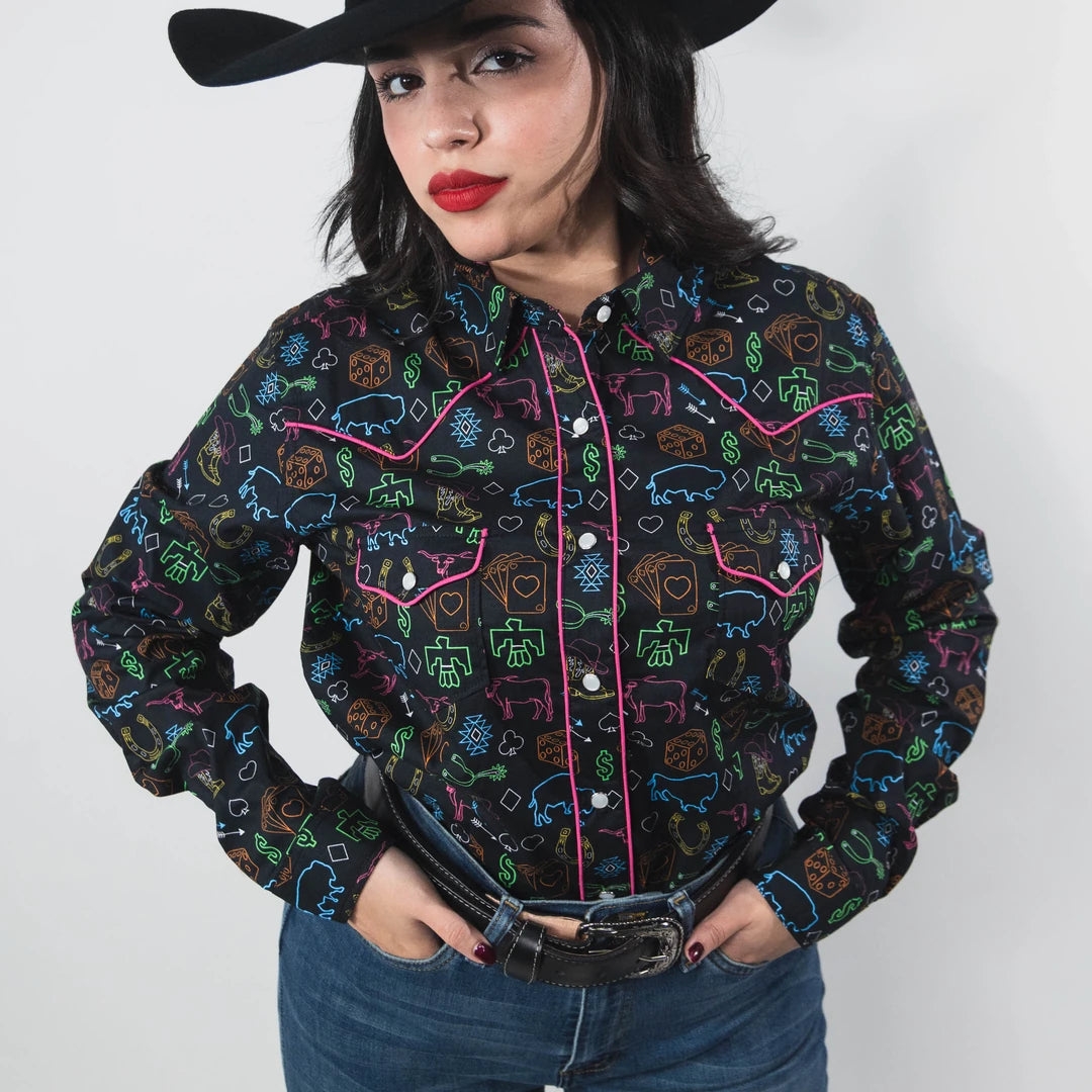 Blusa Panhandle Est Vegas Print Negro 014